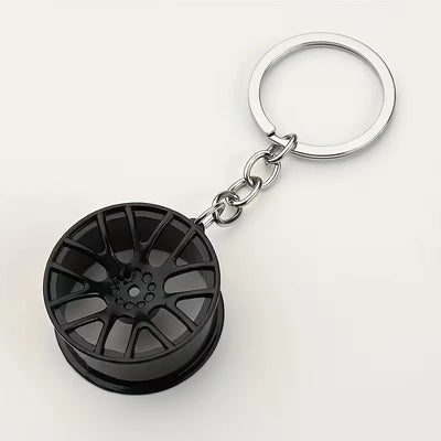 Matte Black Spinning Wheel Rim Keychain Drift Car Lover Tuner Key Ring Acces